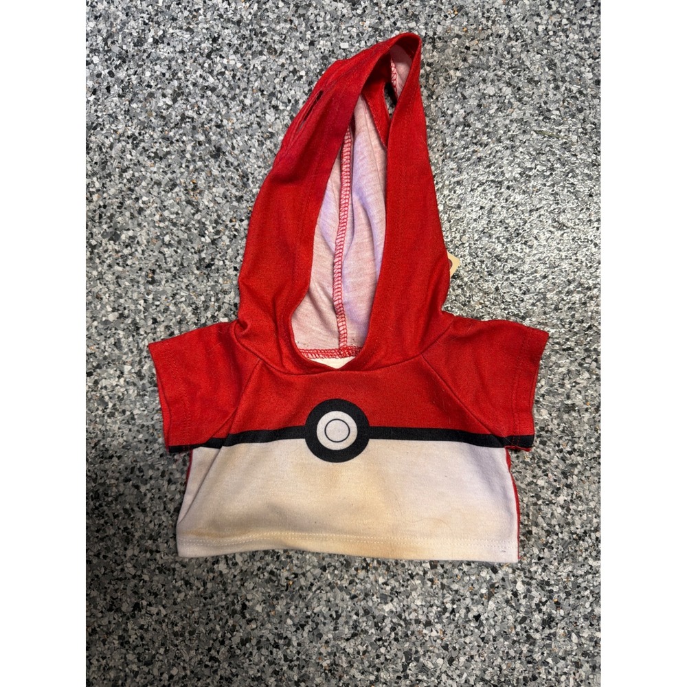 Build-A-Bear Pokemon Poke Ball Hoodie Red White Plush Doll Clothing NWT Stained
